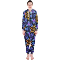 Blue Flowers Wallpaper Backgrounds Hooded Jumpsuit (ladies)  by Pakrebo