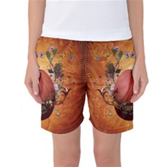 Wonderful Steampunk Easter Egg With Flowers Women s Basketball Shorts by FantasyWorld7