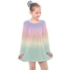 Balmy Pastel Seashore Kids  Long Sleeve Dress by retrotoomoderndesigns