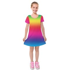 Neon Bright Rainbow Kids  Short Sleeve Velvet Dress by retrotoomoderndesigns