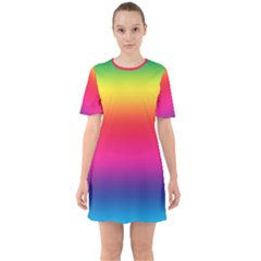 Neon Bright Rainbow Sixties Short Sleeve Mini Dress by retrotoomoderndesigns