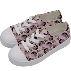 Vintage Girl With Flowers Pink Kids  Low Top Canvas Sneakers