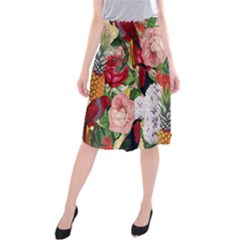 Tropical Bird Floral Midi Beach Skirt