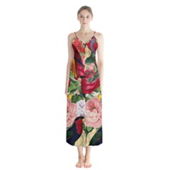 Tropical Bird Floral Button Up Chiffon Maxi Dress