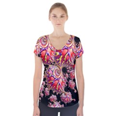 Fractals Colorful Pattern Short Sleeve Front Detail Top by Pakrebo