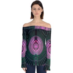 Fractal Traditional Fractal Hypnotic Off Shoulder Long Sleeve Top by Pakrebo