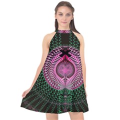 Fractal Traditional Fractal Hypnotic Halter Neckline Chiffon Dress  by Pakrebo