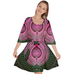 Fractal Traditional Fractal Hypnotic Velour Kimono Dress by Pakrebo