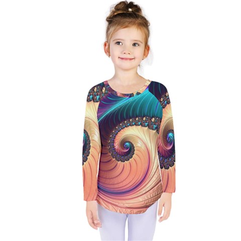 Fractal Multi Colored Fantasia Kids  Long Sleeve Tee by Pakrebo