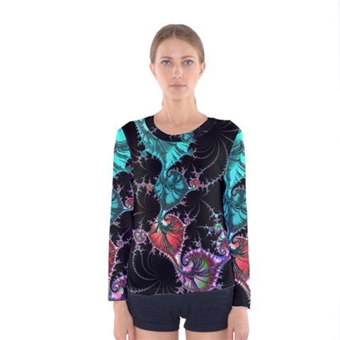 Fractal Colorful Abstract Aesthetic Women s Long Sleeve Tee by Pakrebo