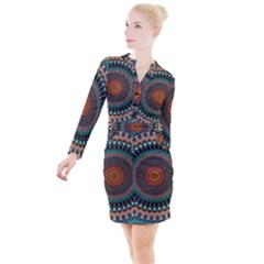 Ornament Circle Picture Colorful Button Long Sleeve Dress by Pakrebo