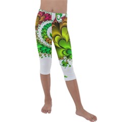 Fractal Abstract Aesthetic Pattern Kids  Lightweight Velour Capri Leggings  by Pakrebo