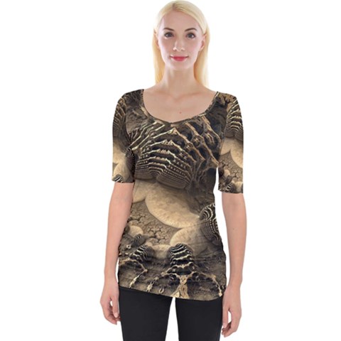 Fractal Bones Cave Fossil Render Wide Neckline Tee by Pakrebo