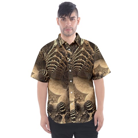 Fractal Bones Cave Fossil Render Men s Short Sleeve Shirt by Pakrebo