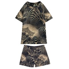 Fractal Bones Cave Fossil Render Kids  Swim Tee And Shorts Set by Pakrebo