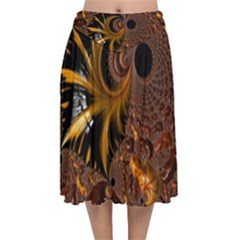Fractal Brown Golden Intensive Velvet Flared Midi Skirt