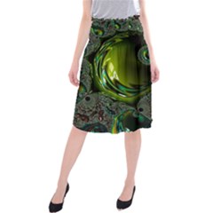 Fractal Intensive Green Olive Midi Beach Skirt by Pakrebo