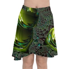 Fractal Intensive Green Olive Chiffon Wrap Front Skirt by Pakrebo