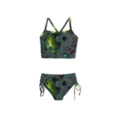 Fractal Intensive Green Olive Girls  Tankini Swimsuit by Pakrebo