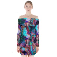 Seamless Abstract Colorful Tile Long Sleeve Off Shoulder Dress by Pakrebo