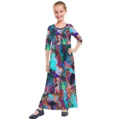 Seamless Abstract Colorful Tile Kids  Quarter Sleeve Maxi Dress by Pakrebo