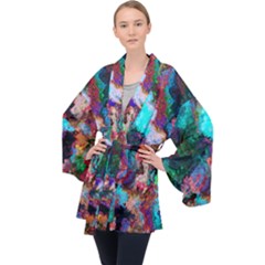 Seamless Abstract Colorful Tile Velvet Kimono Robe by Pakrebo
