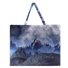 Mountains Moon Earth Space Zipper Large Tote Bag by Pakrebo