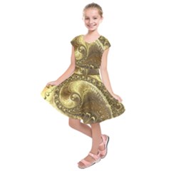 Fractal Golden Background Aesthetic Kids  Short Sleeve Dress by Pakrebo