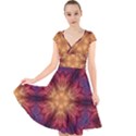 Fractal Abstract Artistic Cap Sleeve Front Wrap Midi Dress View1