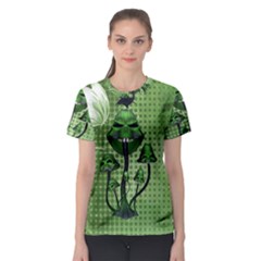 Funny Mushroom Skulls With Crow And Butterflies Women s Sport Mesh Tee