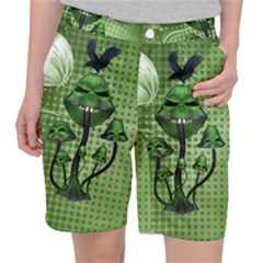 Funny Mushroom Skulls With Crow And Butterflies Pocket Shorts by FantasyWorld7