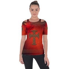 Wonderful Celtic Cross On Vintage Background Shoulder Cut Out Short Sleeve Top by FantasyWorld7