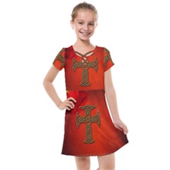 Wonderful Celtic Cross On Vintage Background Kids  Cross Web Dress by FantasyWorld7