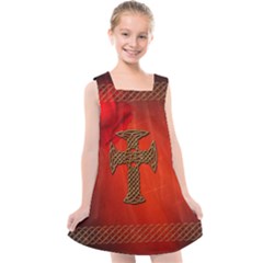 Wonderful Celtic Cross On Vintage Background Kids  Cross Back Dress