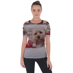 Cockapoo In Dog s Bed Shoulder Cut Out Short Sleeve Top