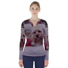 Cockapoo In Dog s Bed V-neck Long Sleeve Top by pauchesstore