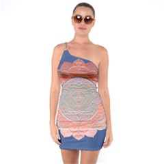 Boho Bliss Peach Metallic Mandala One Soulder Bodycon Dress by beautyskulls