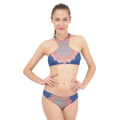 Boho Bliss Peach Metallic Mandala High Neck Bikini Set