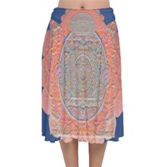 Boho Bliss Peach Metallic Mandala Velvet Flared Midi Skirt