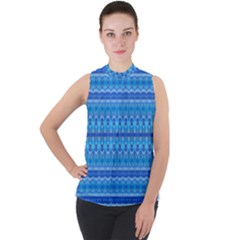 Stunning Luminous Blue Micropattern Magic Mock Neck Chiffon Sleeveless Top by beautyskulls