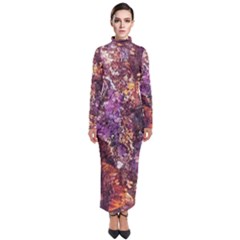 Colorful Rusty Abstract Print Turtleneck Maxi Dress