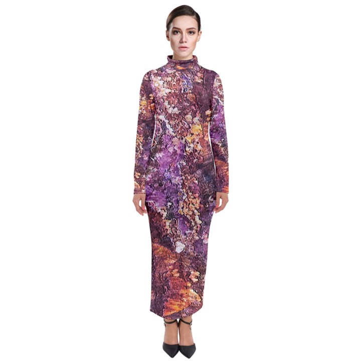 Colorful Rusty Abstract Print Turtleneck Maxi Dress