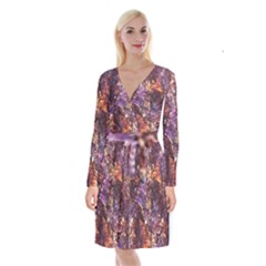 Colorful Rusty Abstract Print Long Sleeve Velvet Front Wrap Dress by dflcprintsclothing