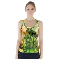 Awesome Funny Mushroom Skulls With Roses And Fire Racer Back Sports Top