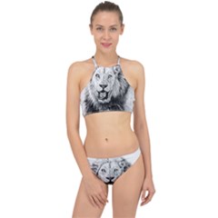 Lion Wildlife Art And Illustration Pencil Racer Front Bikini Set by Sudhe