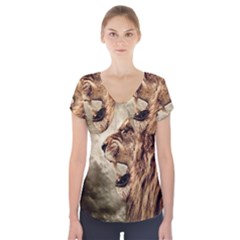 Roaring Lion Short Sleeve Front Detail Top by Sudhe