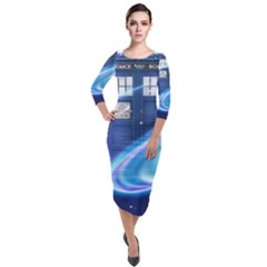 Tardis Space Quarter Sleeve Midi Velour Bodycon Dress