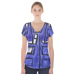 Tardis Painting Short Sleeve Front Detail Top by Sudhe