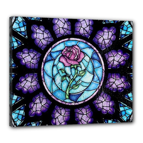 Cathedral Rosette Stained Glass Beauty And The Beast Canvas 24  X 20  (stretched) by Sudhe