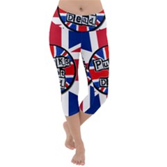 Punk Not Dead Music Rock Uk United Kingdom Flag Lightweight Velour Capri Yoga Leggings by Sudhe